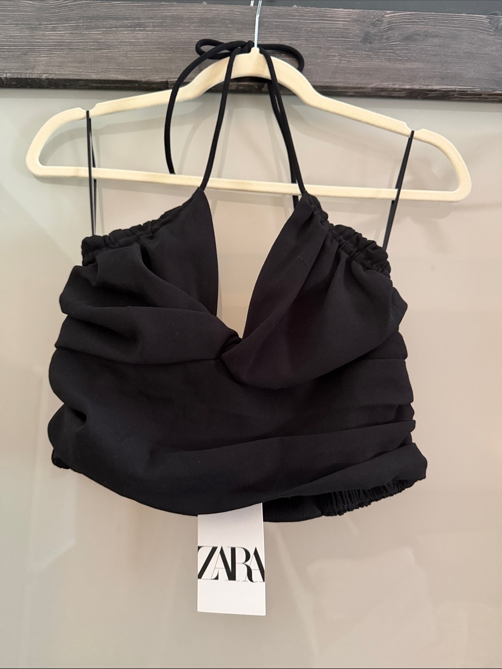$50 msrp NWT Zara Black Draped Halter Crop Top small